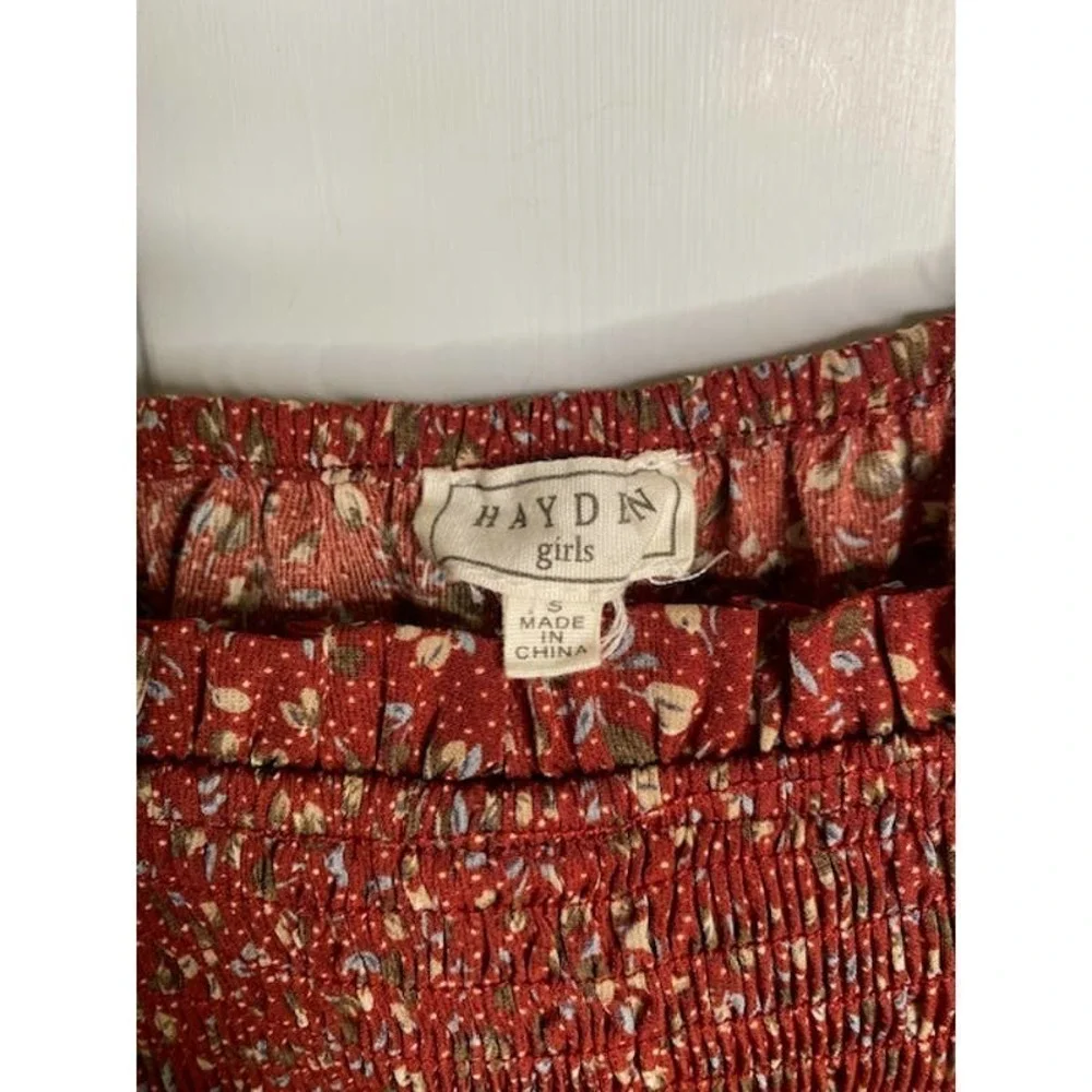HAYDEN GIRLS RED FLORAL RUFFLE SLEEVES‎ BABY DOLL TOP SZ S